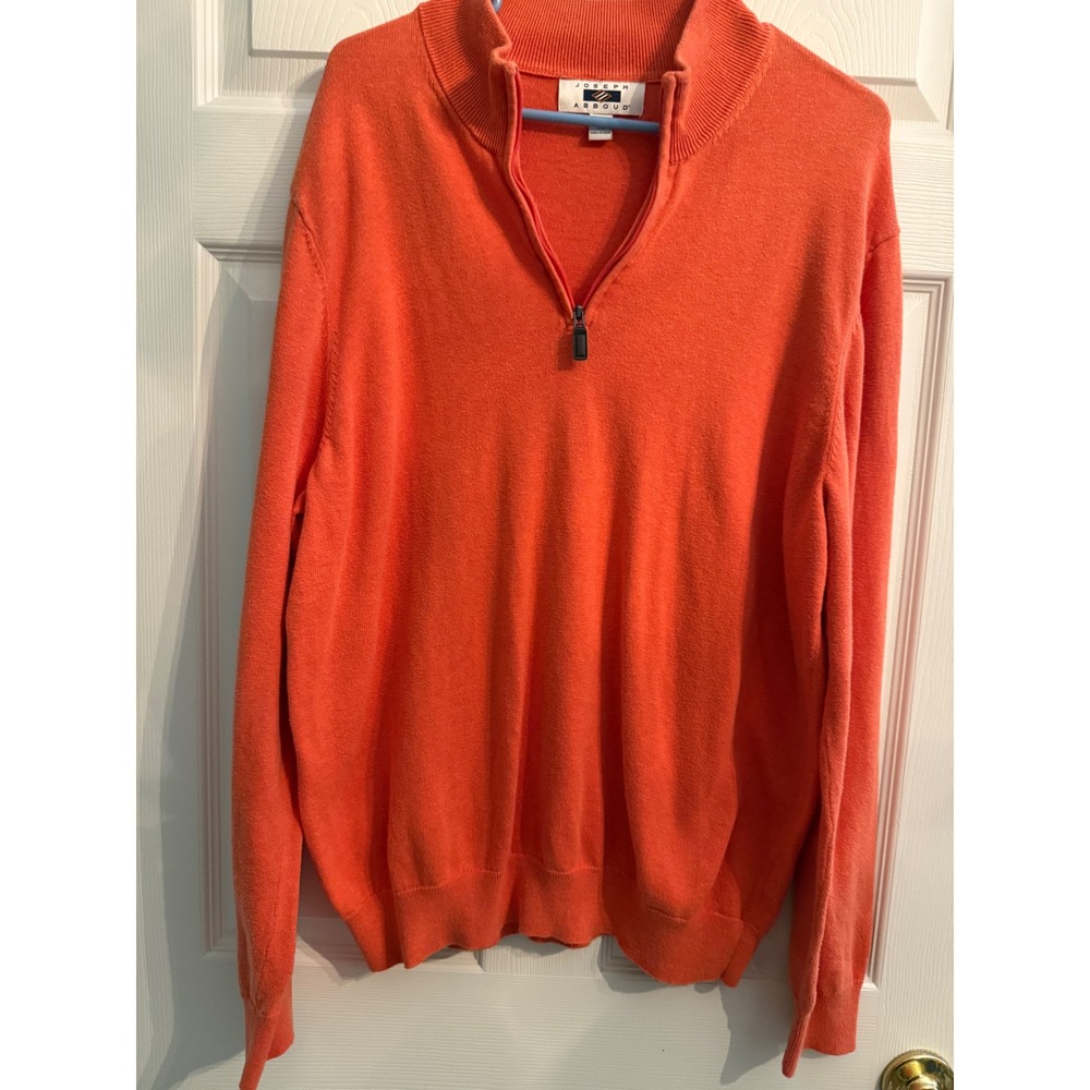 Joseph Abboud Mens XL Orange 100% Pima Cotton Quarter Zip Pullover Sweater